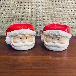 🎄🌟2xHP🌟VTG Set of 2 Ceramic Glazed & Glittered Santa Claus Pillar Holders